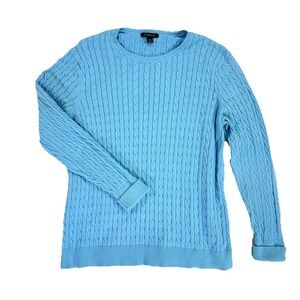Lands End Drifter Sweater Cable Knit Fisherman Womens XL Chunky Blue 100% Cotton